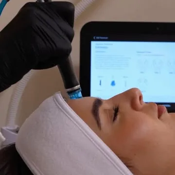 An energy-based device gliding across the skin — the science half of the method