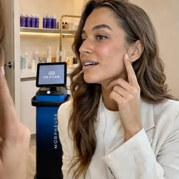 A Savoy facial in progress — gloved hands working in soft, high-key light